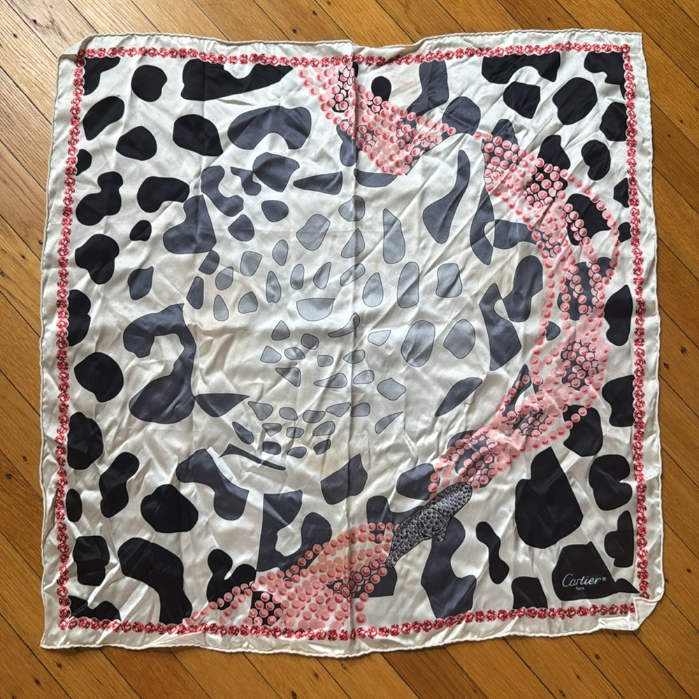 Cartier Black and Pink Patterned Silk Scarf